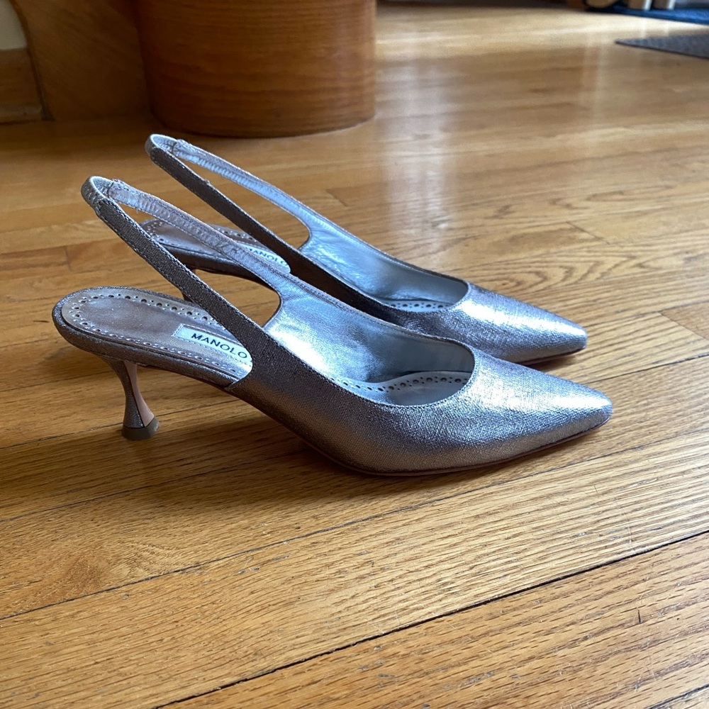 Manolo Blahnik Metallic Silver Heels